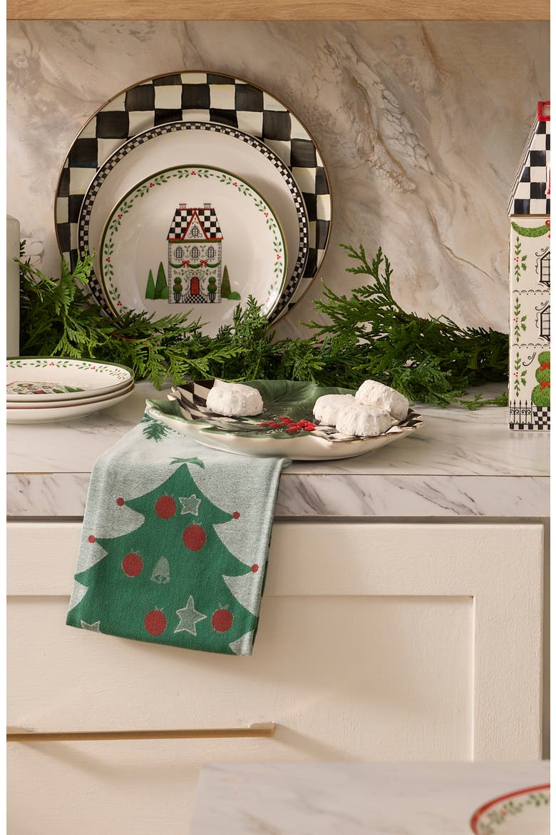 Holly Leaf Ceramic Serving Plate, Alternate, color, GREEN
