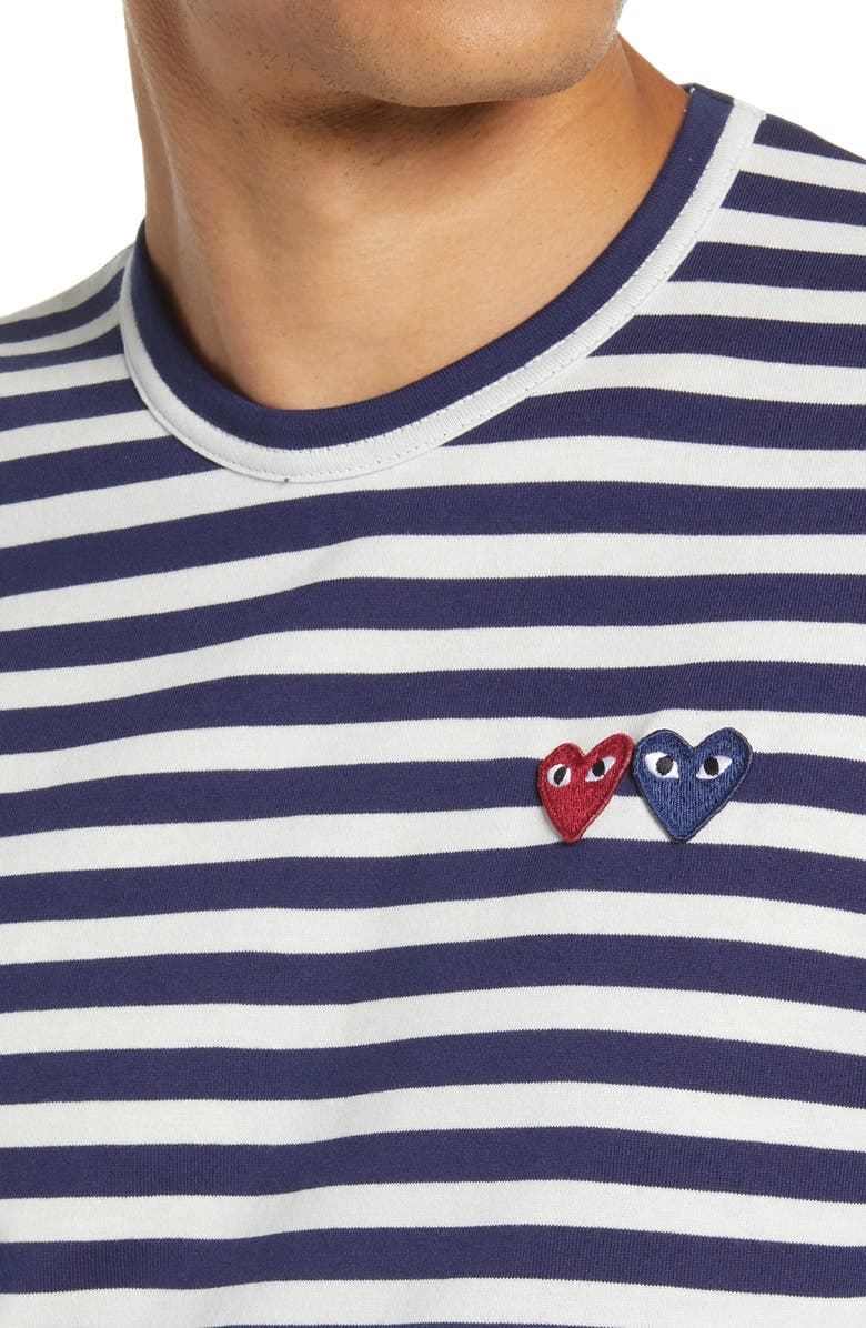 Comme des Garçons PLAY Twin Appliqué Stripe T-Shirt, Alternate, color,