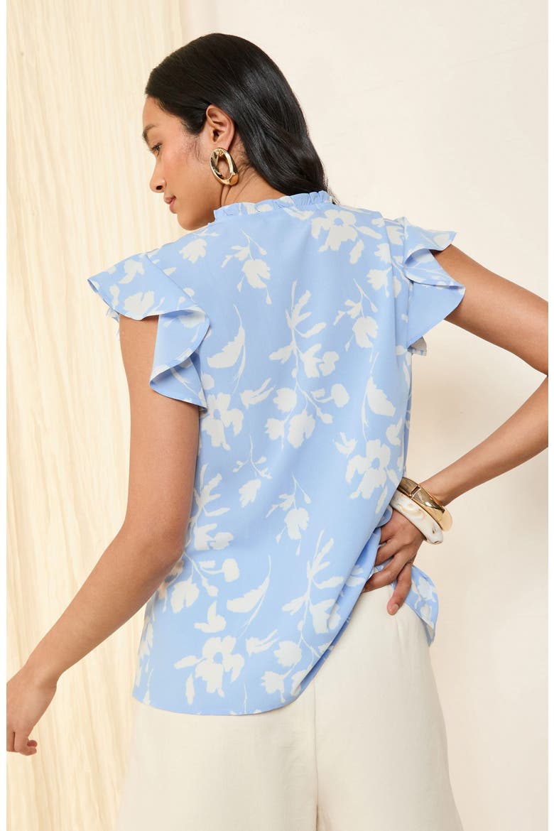 Floral Flutter Sleeve Top, Alternate, color, BLUE