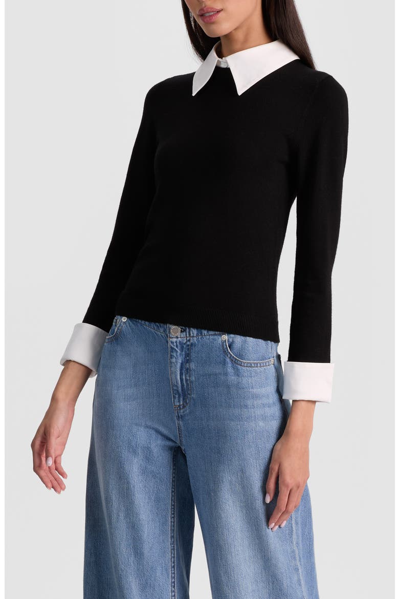 Porla Collared Wool Blend Mixed Media Sweater, Alternate, color, BLACK