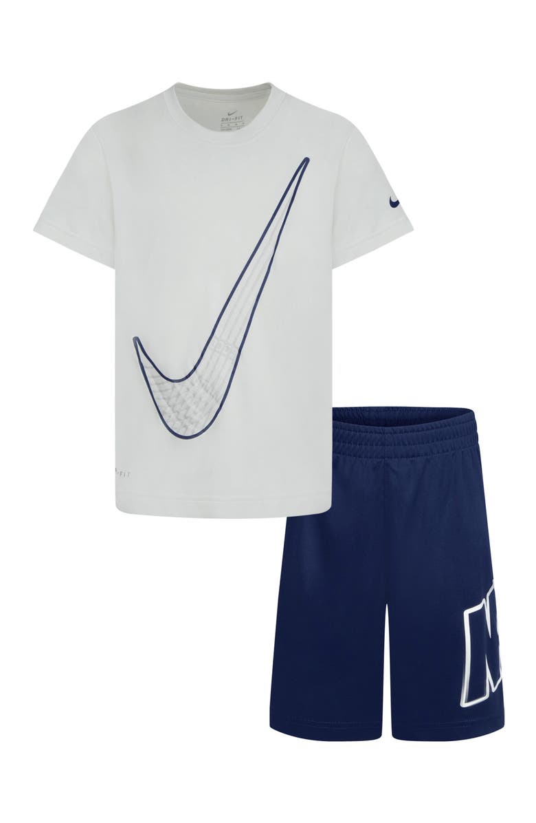 Nike Kids' Dri-FIT Graphic T-Shirt & Shorts Set, Main, color, Blue Void/ White