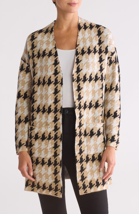 Houndstooth Open Front Cardigan