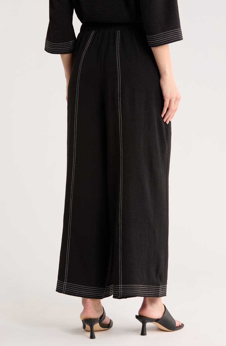 Adrianna Papell Contrast Stitch Wide Leg Pants, Alternate, color, Black/ Ivory