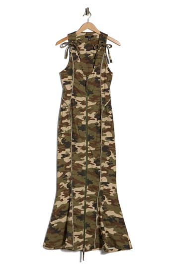 Afrm Los Angeles Maisie The Grommet Zip Stretch Cotton Maxi Dress In Green
