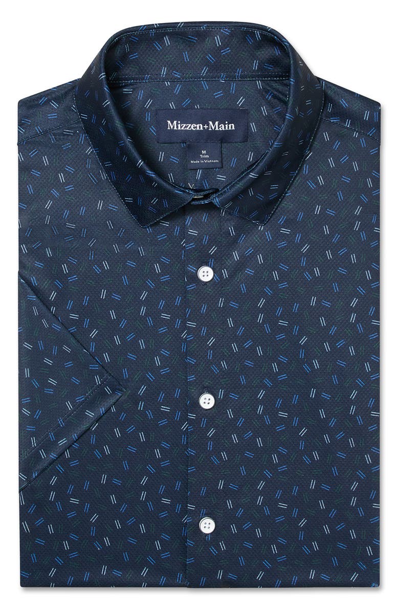 Mizzen+Main Haylard Trim Fit Navy Scattered Dash Short Sleeve Button-Up Shirt, Alternate, color, Midnight Navy Scattered Dash