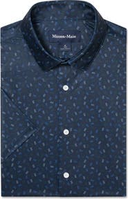 Mizzen+Main Haylard Trim Fit Navy Scattered Dash Short Sleeve Button-Up Shirt