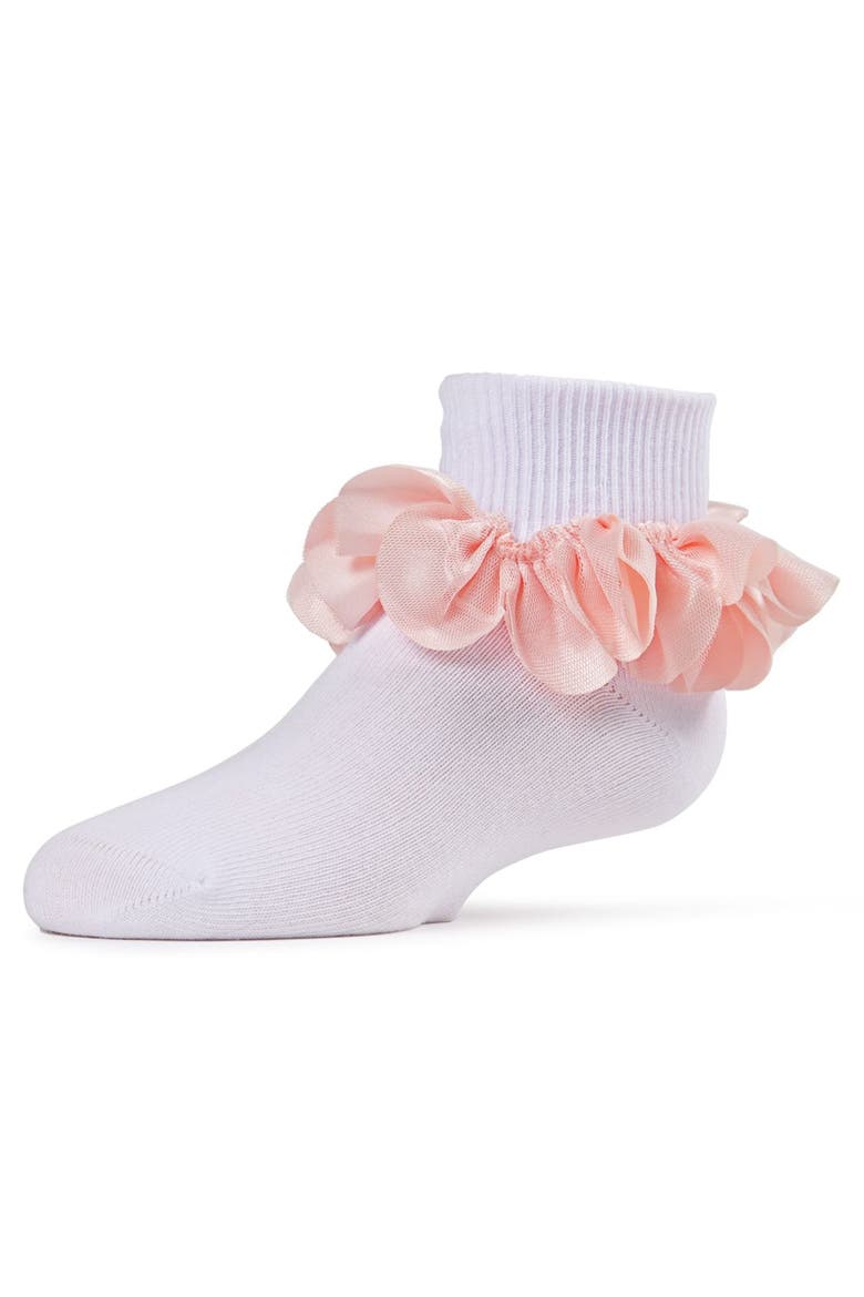 Hello Darlin' Flower Petal Anklet Socks, Main, color, White-Pink