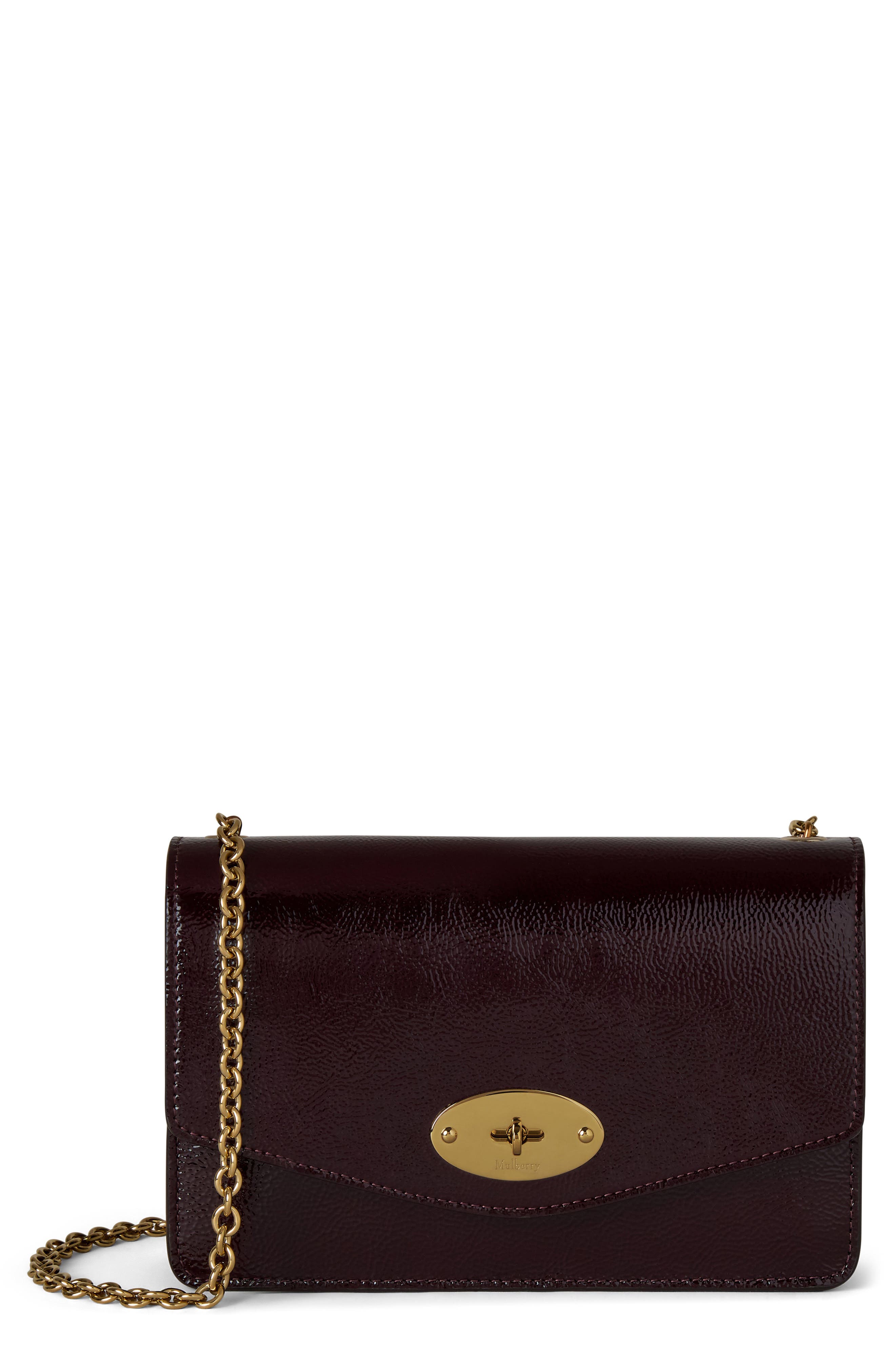 Mulberry Small Darley Patent Leather Crossbody Bag, Main, color, Deep Aubergine