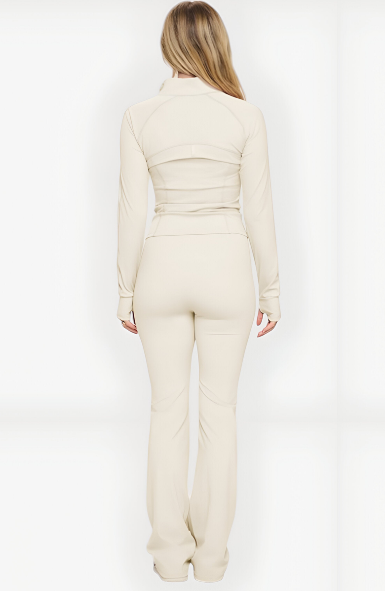 Modenaire Zip-Front Matching Flare-Leg Activewear Jacket and Jumpsuit Set, Alternate, color,