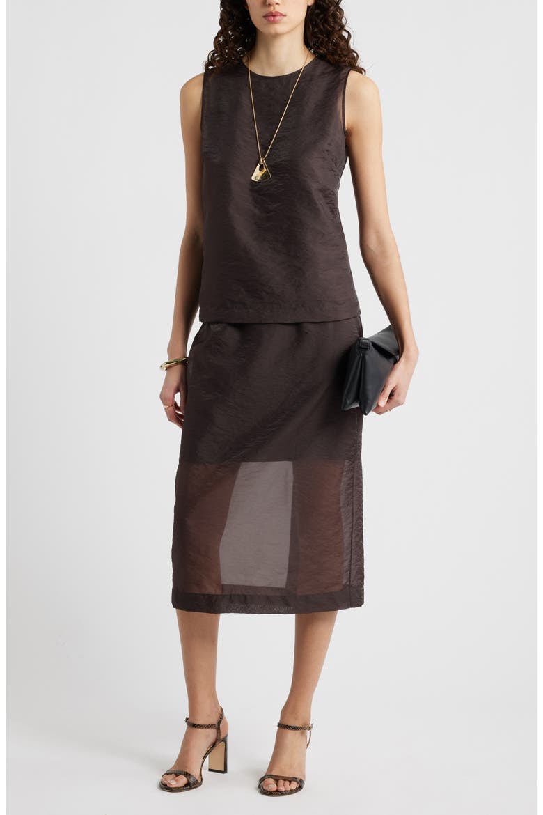 Sleeveless Organza Shell Top, Alternate, color, BROWN COFFEE
