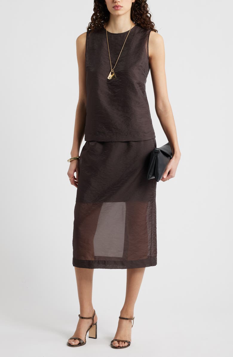 Nordstrom Sleeveless Organza Shell Top, Alternate, color, Brown Coffee