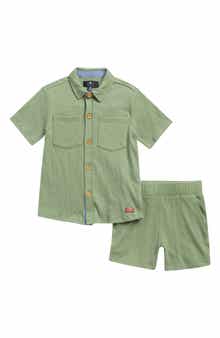 7 For All Mankind Kids' Coordinated Twill Button Front Shirt & Shorts Set
