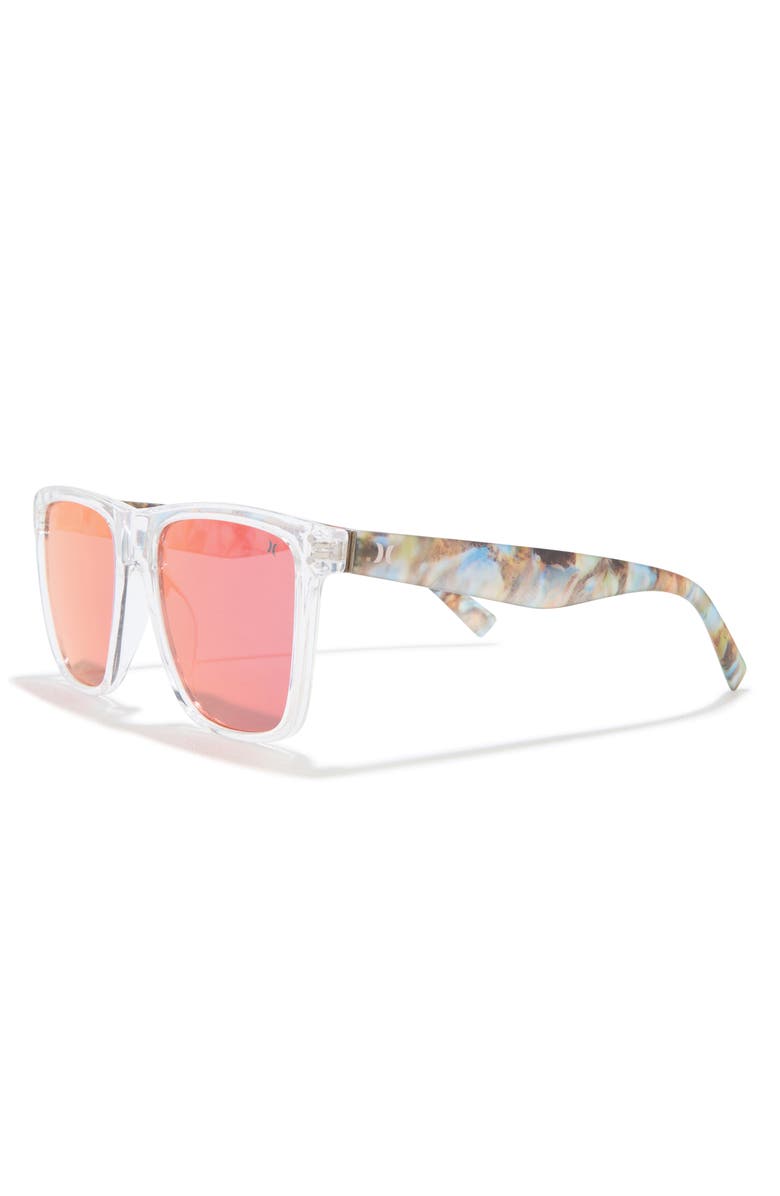 Hurley 55mm Polarized Square Sunglases, Alternate, color, Crystal Clear
