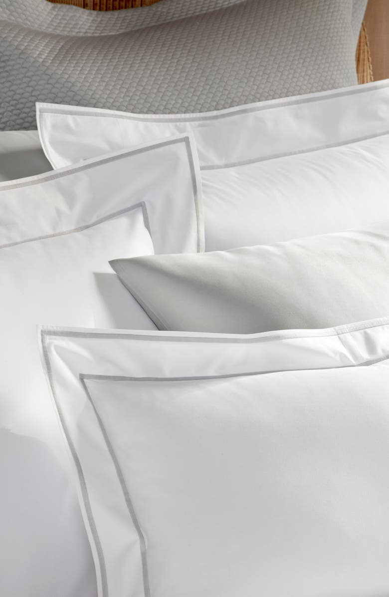 Matouk Ansonia Cotton Percale Duvet Cover, Alternate, color, White/ Sterling