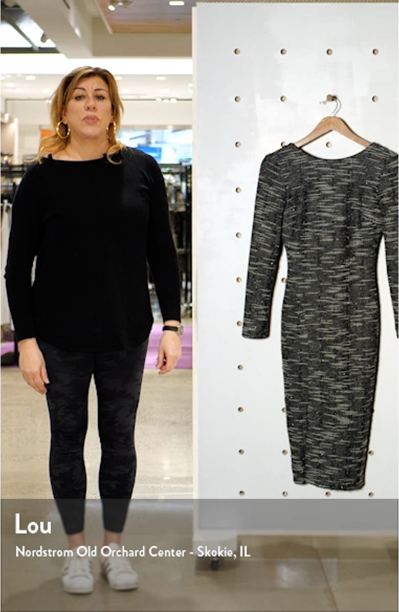 Natalie Front Slit Long Sleeve Stretch Tweed Midi Dress, sales video thumbnail