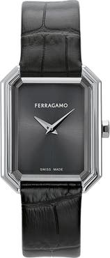 FERRAGAMO Crystal Leather Strap Watch, 27mm x 34mm