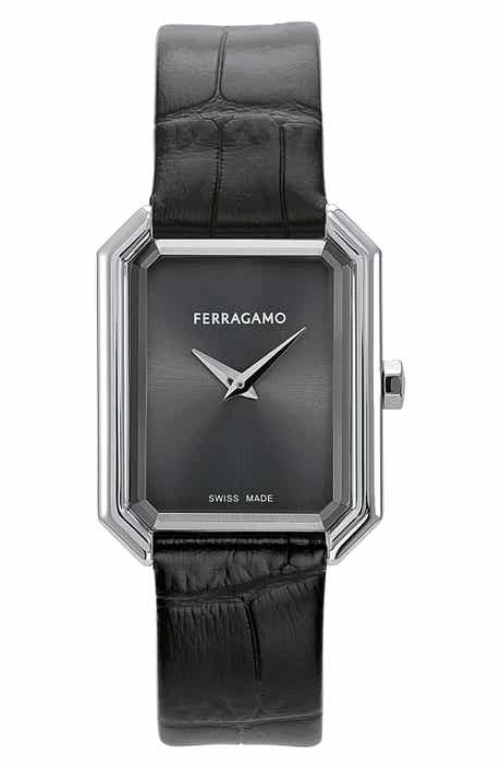 Crystal Leather Strap Watch, 27mm x 34mm