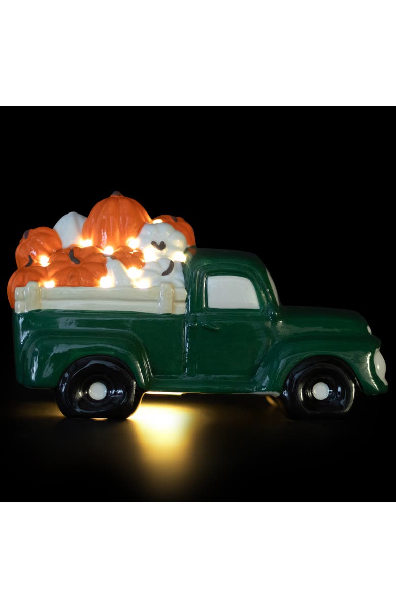 Northlight LED Lighted Pumpkin Hauling Vintage Truck Ceramic Fall Harvest Figure - 9.5", Alternate, color, Green