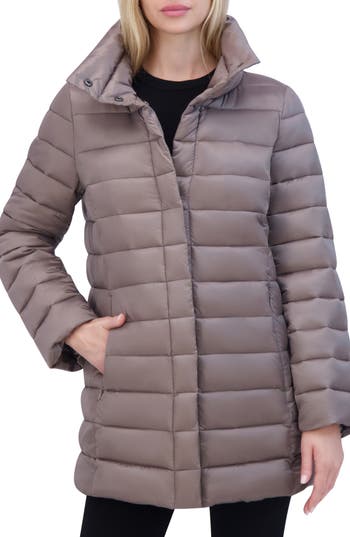 Tahari Melody Quilted Puffer Coat In Gray