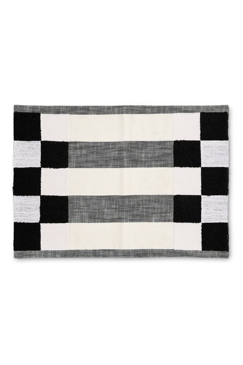Black Checks & Stripes Set of 4 Placemats, Main, color, BLACK