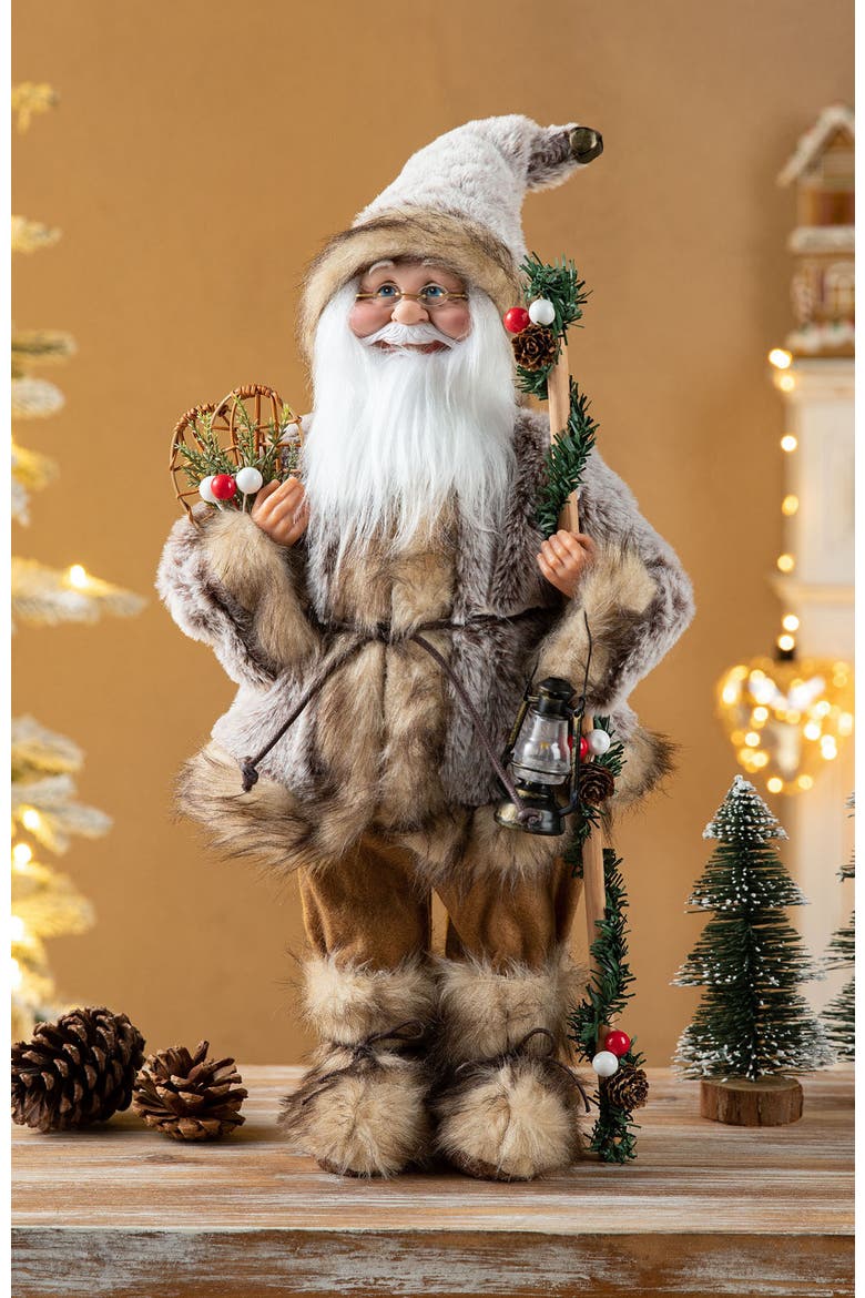 Faux Fur Christmas Woodland Santa Figurine, Alternate, color, Brown
