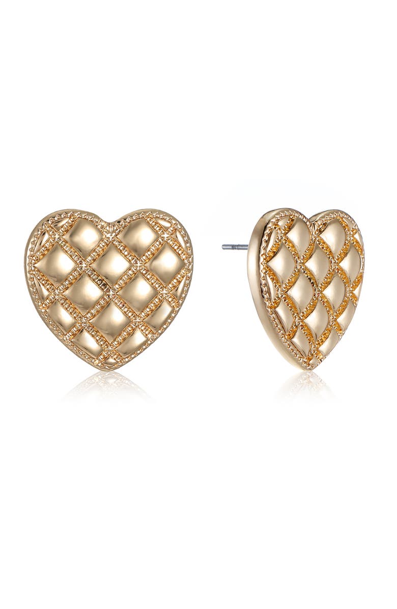 Ettika Quilted Heart Stud Earrings, Main, color, Gold