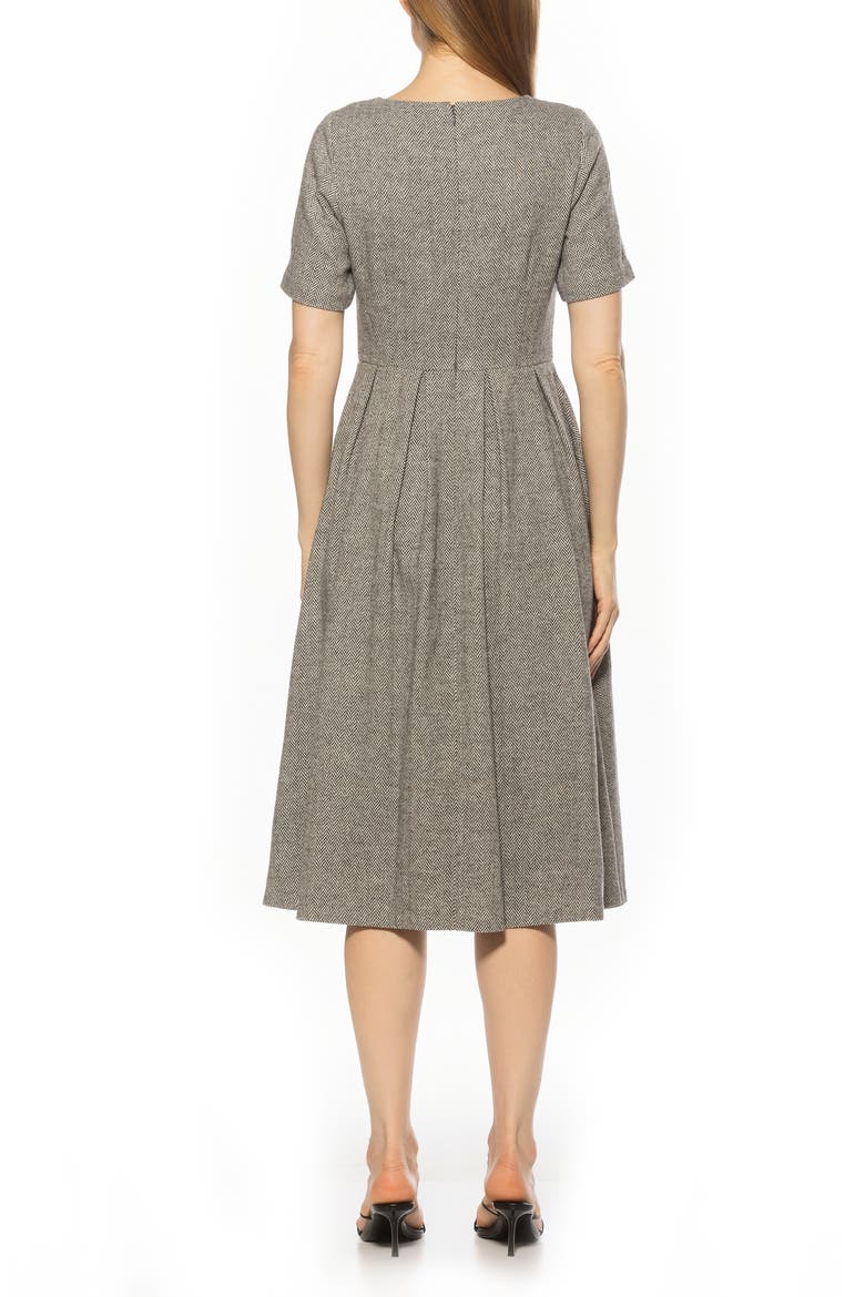 Imani Short Sleeve Pleated Dress, Alternate, color, GREY HERRINGBONE