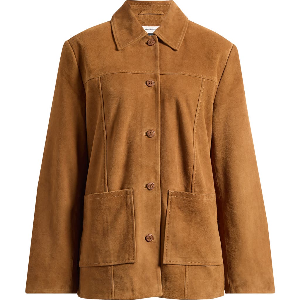 Reformation Veda Lincoln Suede Shirt Jacket In Brown