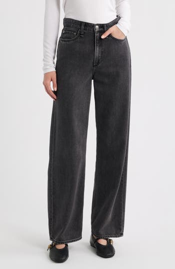 rag & bone Featherweight Logan High Waist Wide Leg Jeans in Raven at Nordstrom Rack, Size 30
