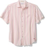 Tommy Bahama Nova Wave Silve Stripe Short Sleeve Seersucker Button-Up Shirt