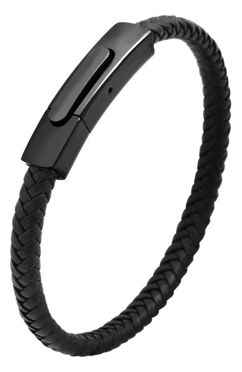 GEOFFREY BEENE Men's Braided Leather Bracelet, Alternate, color, Black