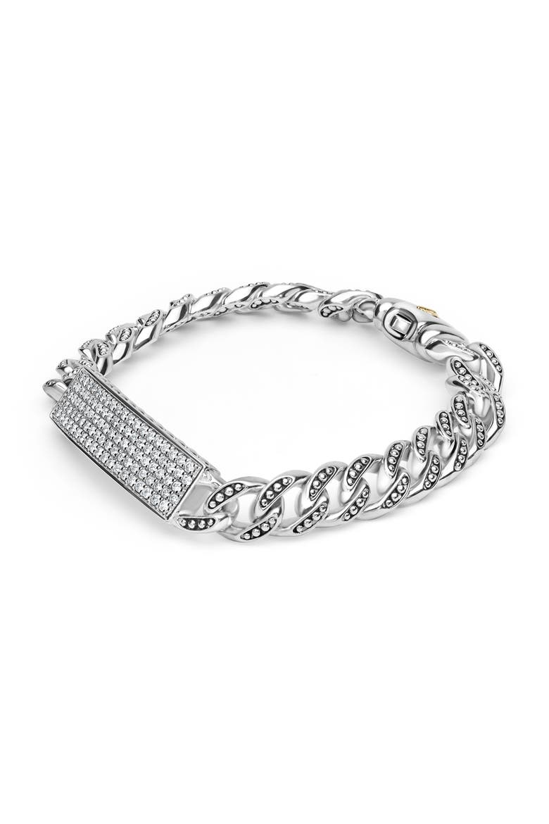 Men's Anthem Pavé Bar Curb Chain Bracelet, Alternate, color, SILVER