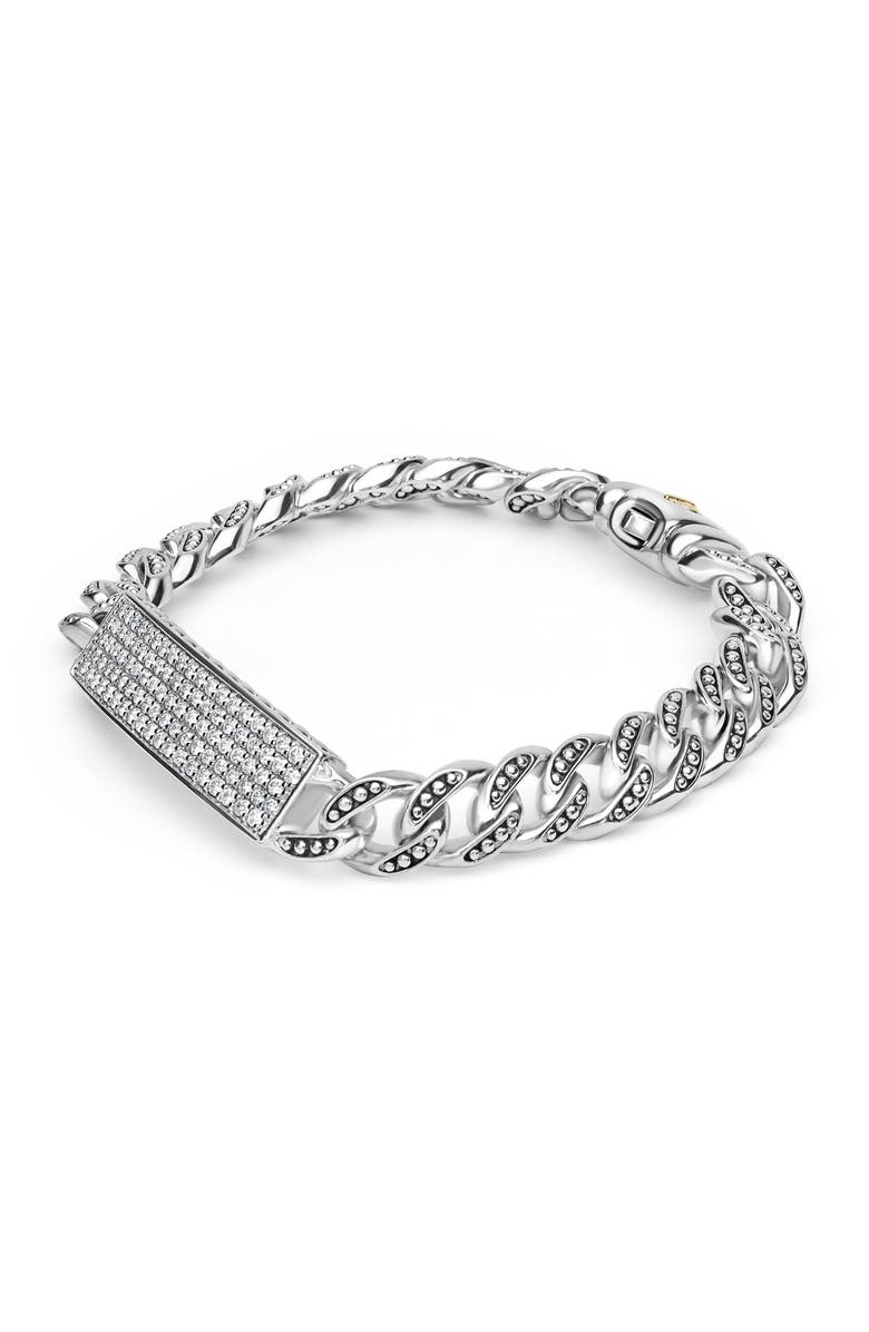 LAGOS Men's Anthem Pavé Bar Curb Chain Bracelet, Alternate, color, Silver
