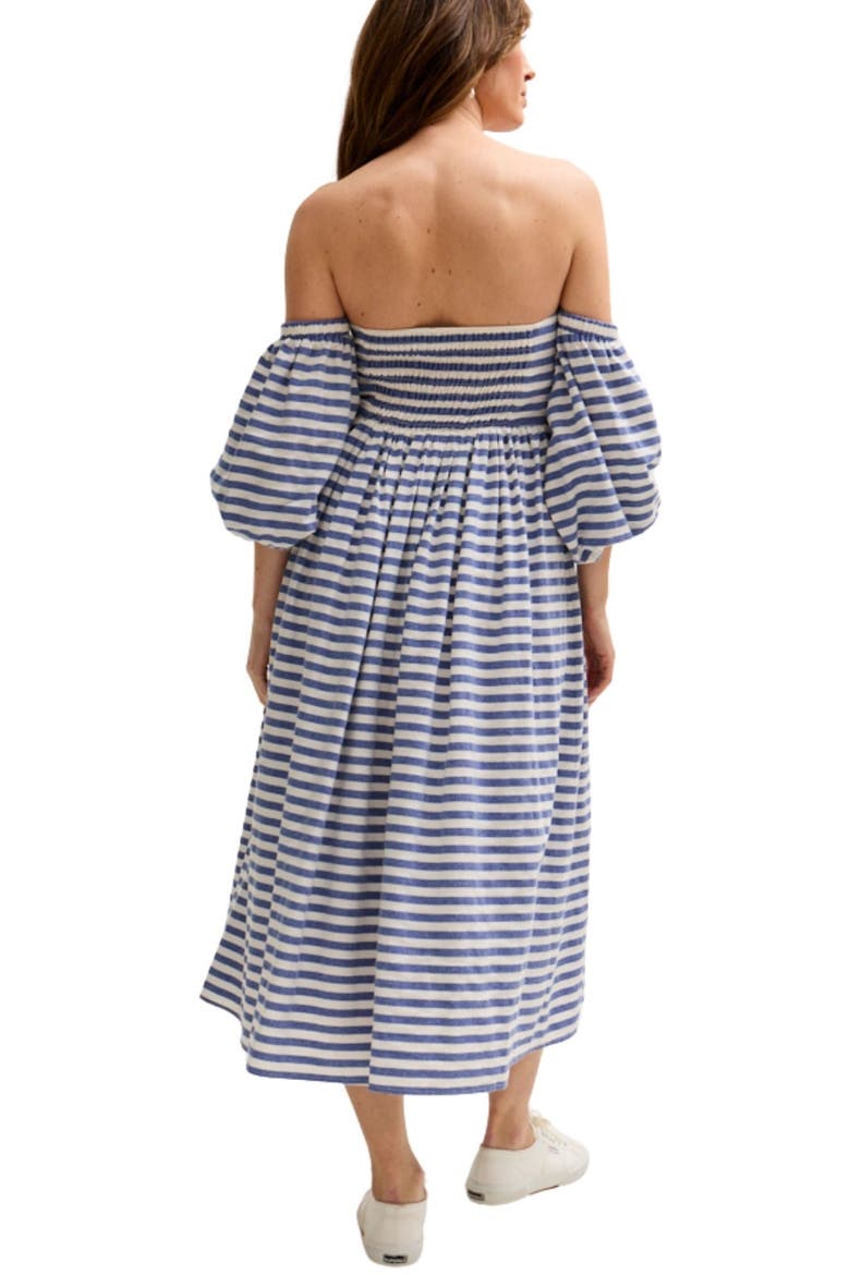 Sara Bardot Neck Midi Dress, Alternate, color, navy