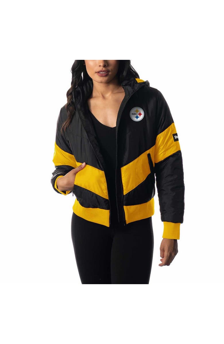 THE WILD COLLECTIVE Women's The Wild Collective  Black Pittsburgh Steelers Puffer Full-Zip Hoodie, Main, color, 