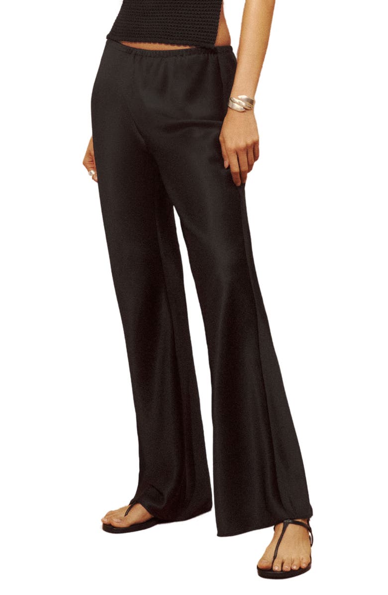 Reformation Gale High Waist Satin Pants, Alternate, color, Black