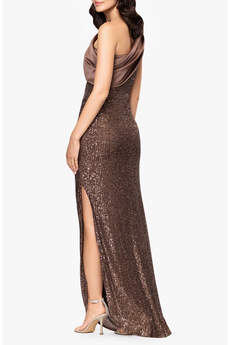 Sequin One-Shoulder Gown, Alternate, color, MOCHA
