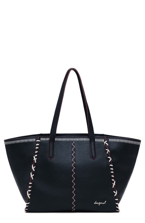 Whipstitch Faux Leather Tote Bag