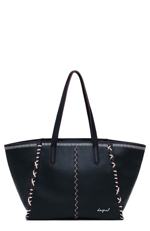 Desigual Whipstitch Faux Leather Tote Bag In Black