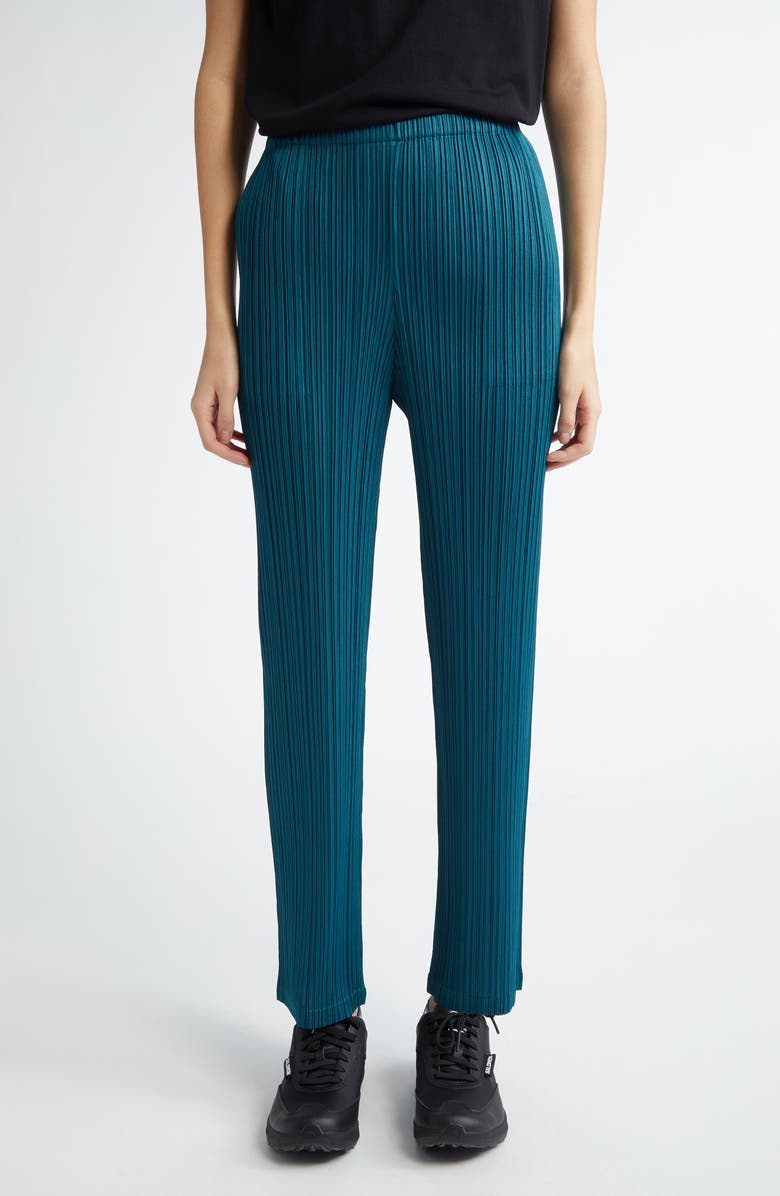 Pleats Please Issey Miyake Monthly Colors January Pleated Pants, Main, color, Blue Green