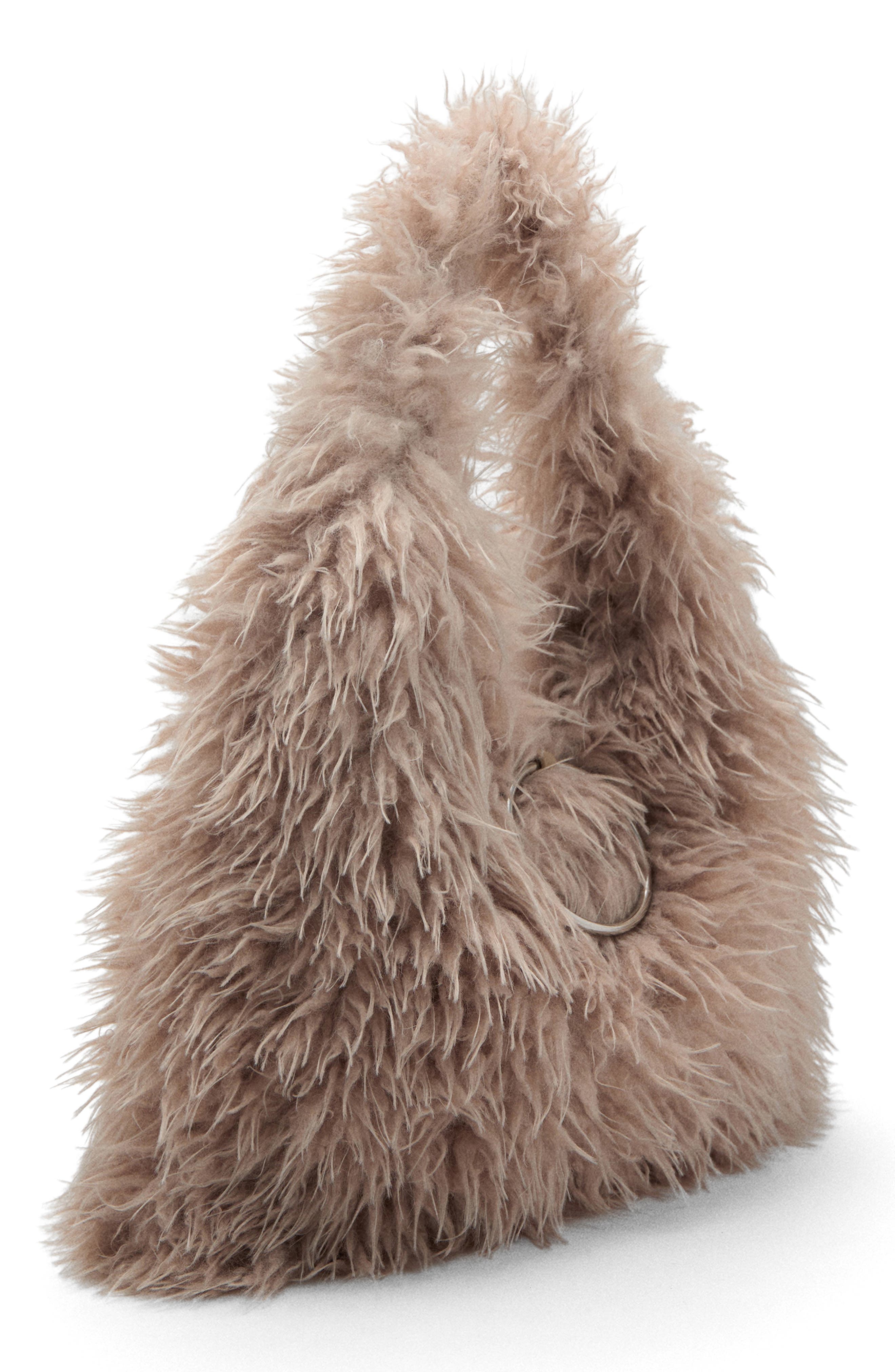 MANGO Faux Fur Hobo Bag, Alternate, color, 