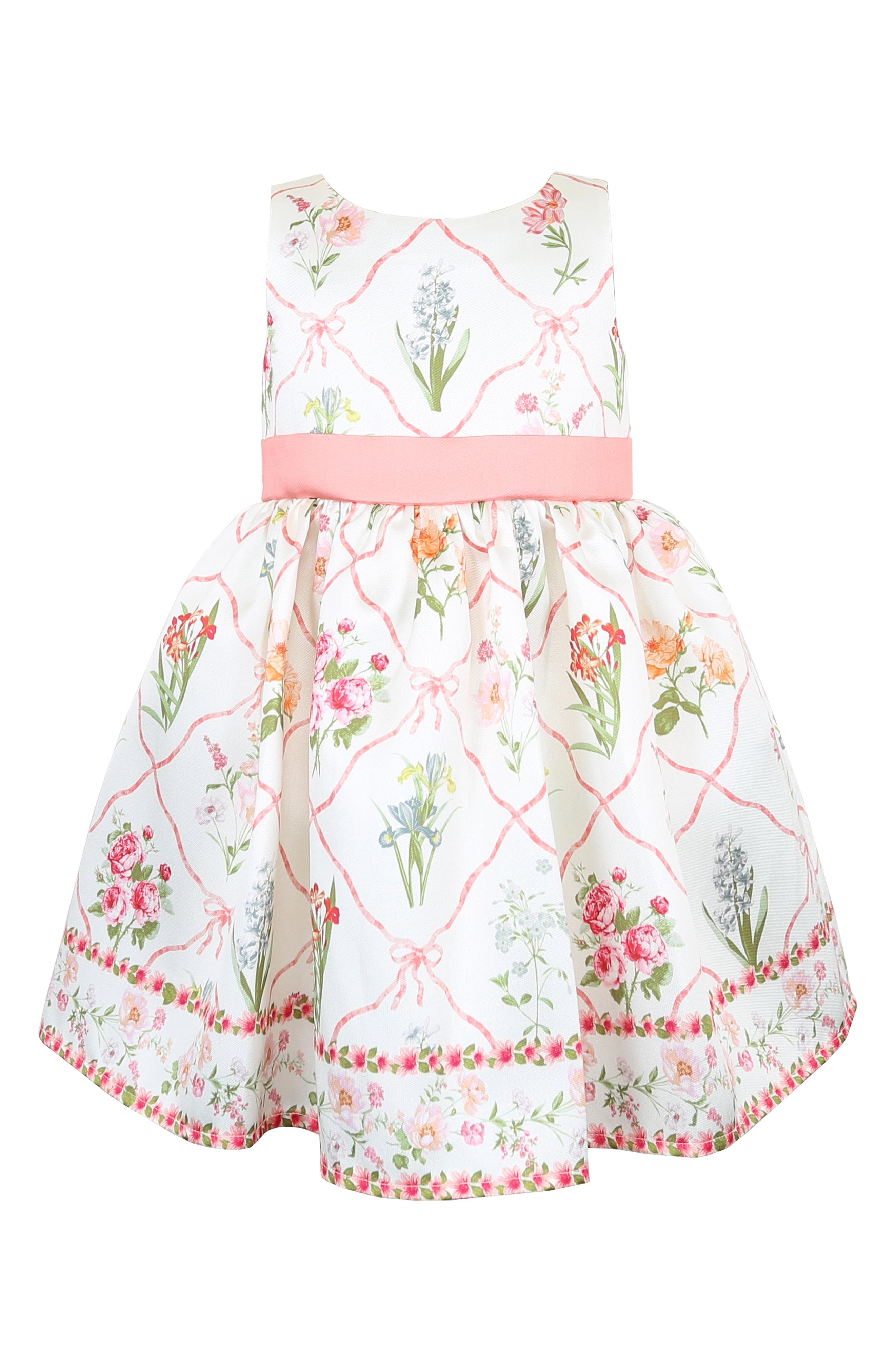 Lattice Floral Print Sleeveless Party Dress