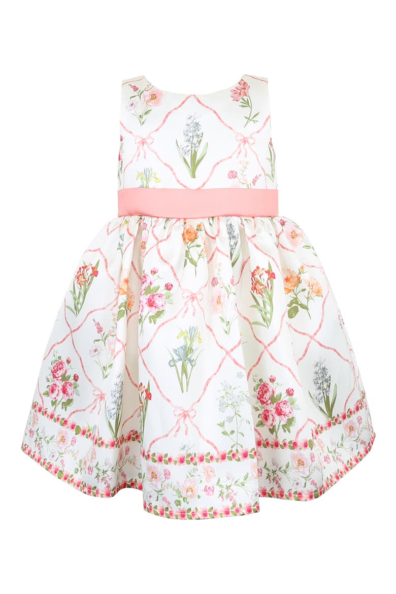 Lattice Floral Print Sleeveless Party Dress, Main, color, IVORY MULTI