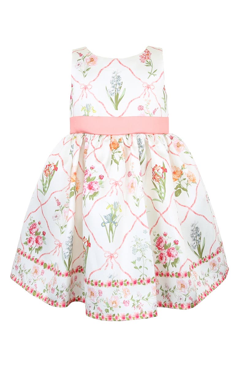 Zunie Kids' Lattice Floral Print Sleeveless Party Dress, Main, color, Ivory Multi
