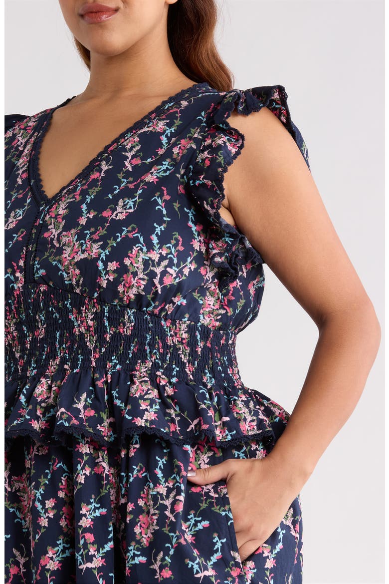 Floral Flutter Sleeve Peplum Maxi Dress, Alternate, color, NAVY LILIBET FLORAL