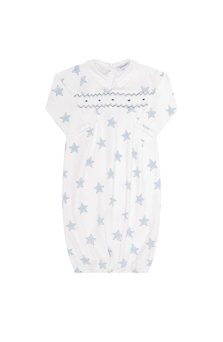 Nellapima Blue Stars Print Smocked Gown - Baby, Alternate, color, Blue
