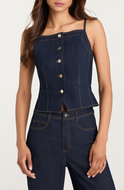 Sloane Split Front Crop Denim Top