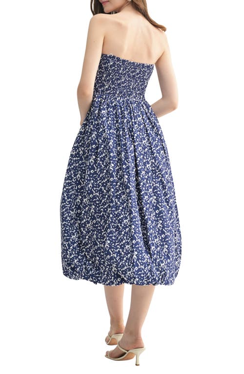 Lush Strapless Bubble Hem Midi Dress In Navy Floral