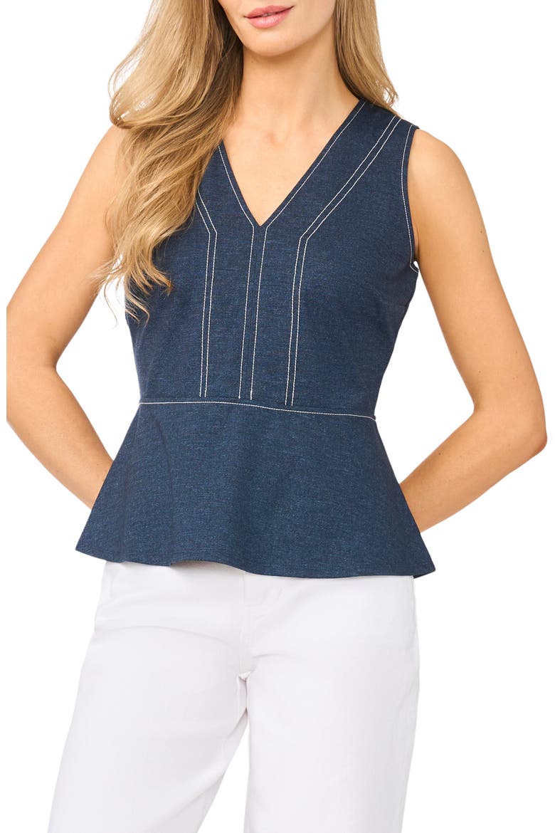 Knit Peplum Tank, Main, color, INDIGO NAVY