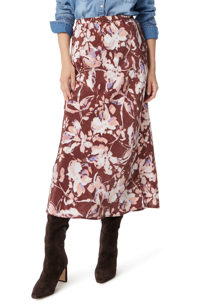 Sam Edelman Gracie Floral Print Satin Midi Skirt, Main, color, 